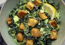 Brussels Kale Caesar with Cheezy Garlic Croutons Brussels Kale Caesar with Cheezy Garlic Croutons