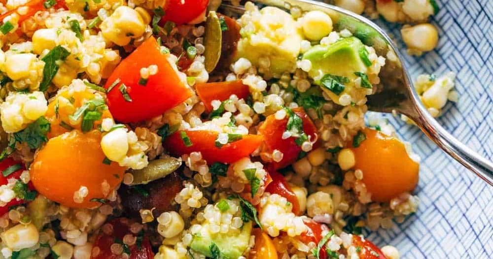 Corn, Avocado, and Quinoa Salad with Marinated Tomatoes