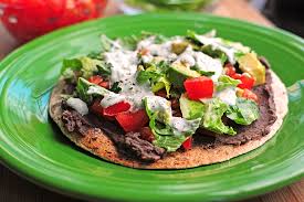 Healthy Black Bean Tostadas with Cilantro Sauce