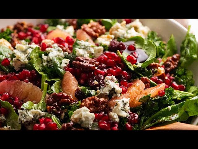 Pomegranate Kale Wild Rice Salad with Walnuts and Feta