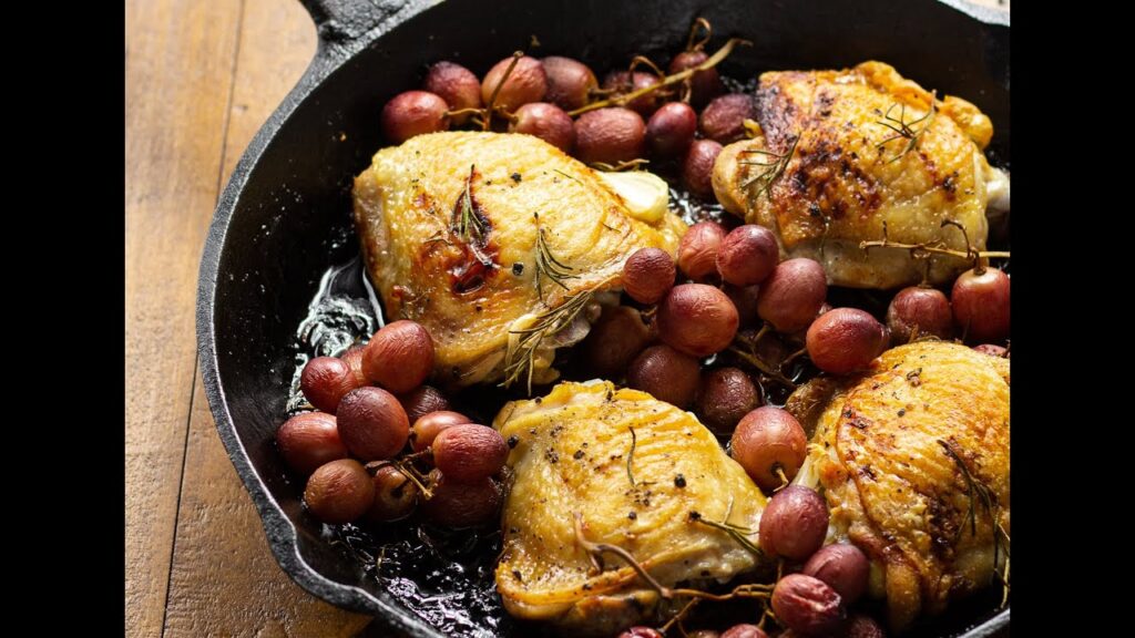 Skillet Chicken with Grapes and Caramelized Onions