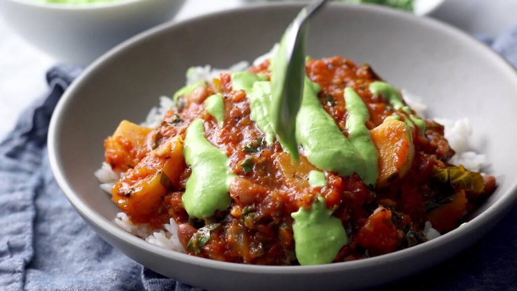 Plantain and Pinto Stew with Aji Verde